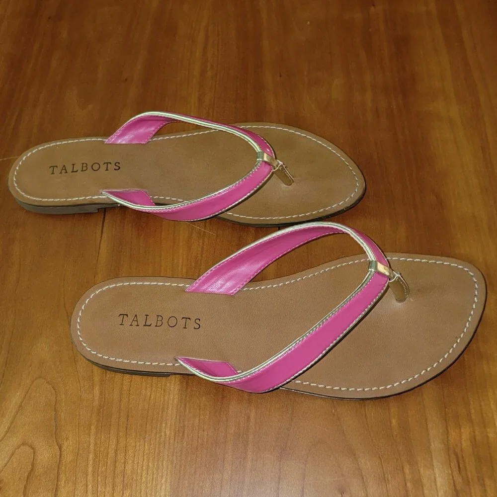 Talbots Hot Pink Thong Sandals With Gold Accents - 7M - Picture 5 of 7